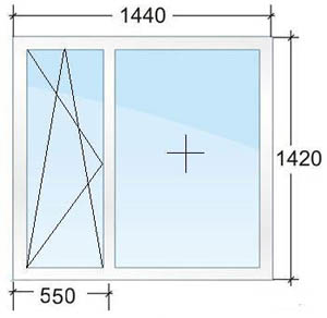 пластиковое окно размера 1440х1420 мм.