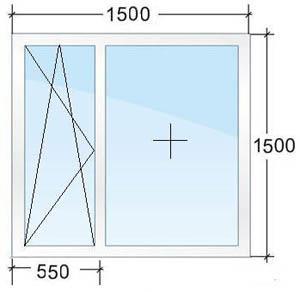 пластиковое окно размера 1500х1500 мм.